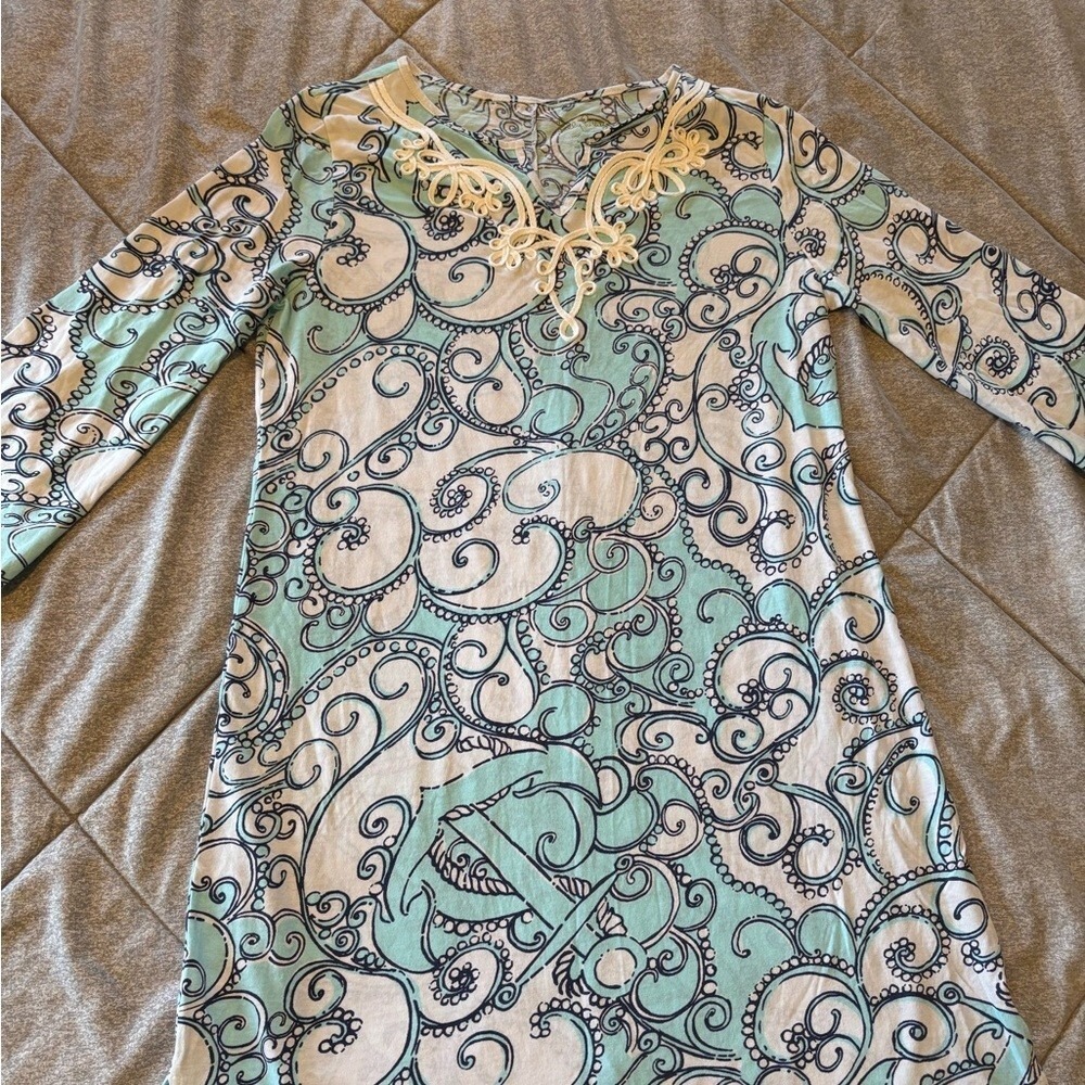 Lilly Pulitzer Girls XL 12-14 Cotton Anchor Paisley‎ Soutache Dress Aqua Navy
